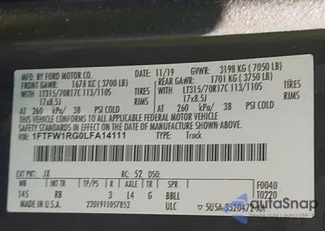 2020 Ford F-150 Raptor from USA, damaged, VIN 1FTFW1RG0LFA14111